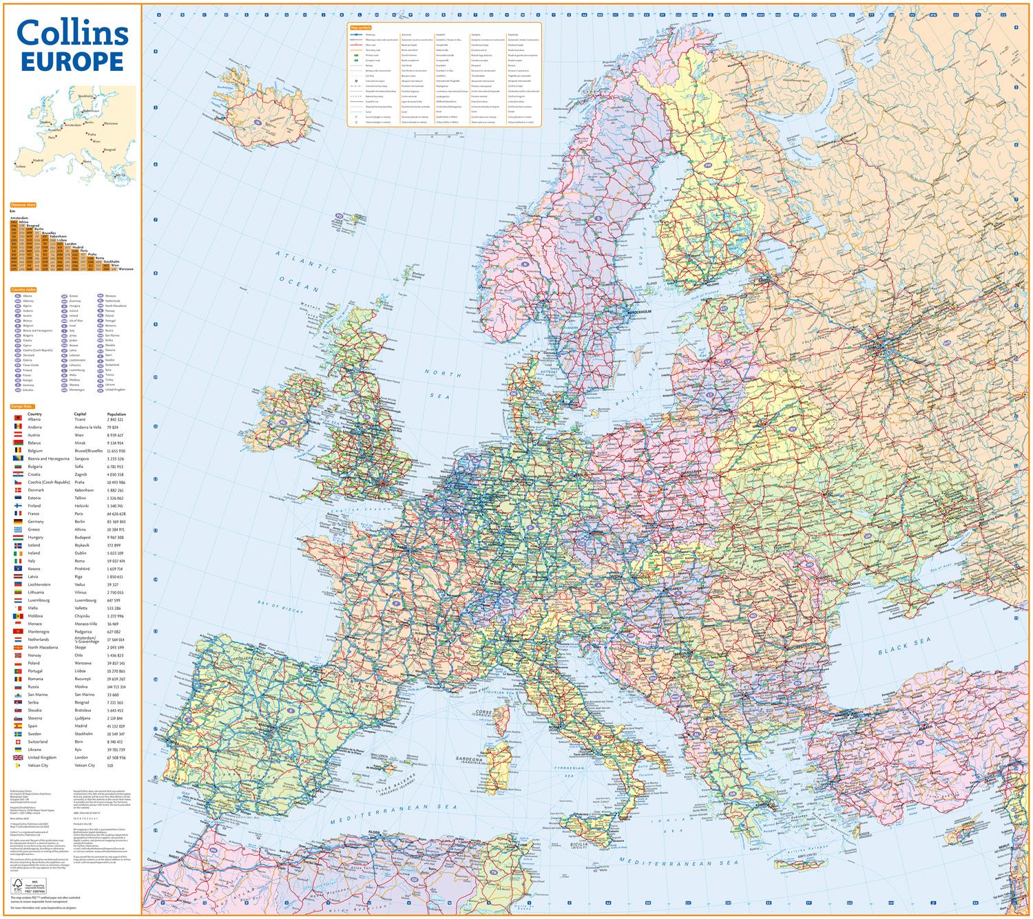 Bild: 9780008716479 | Collins Road Map of Europe | Folded Map | Collins Maps | (Land-)Karte