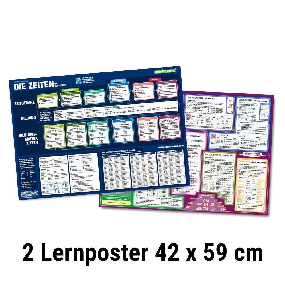 Cover: 9783954131549 | mindmemo Lernposter 2er Set - Deutsche Zeiten + Wortarten Grammatik...