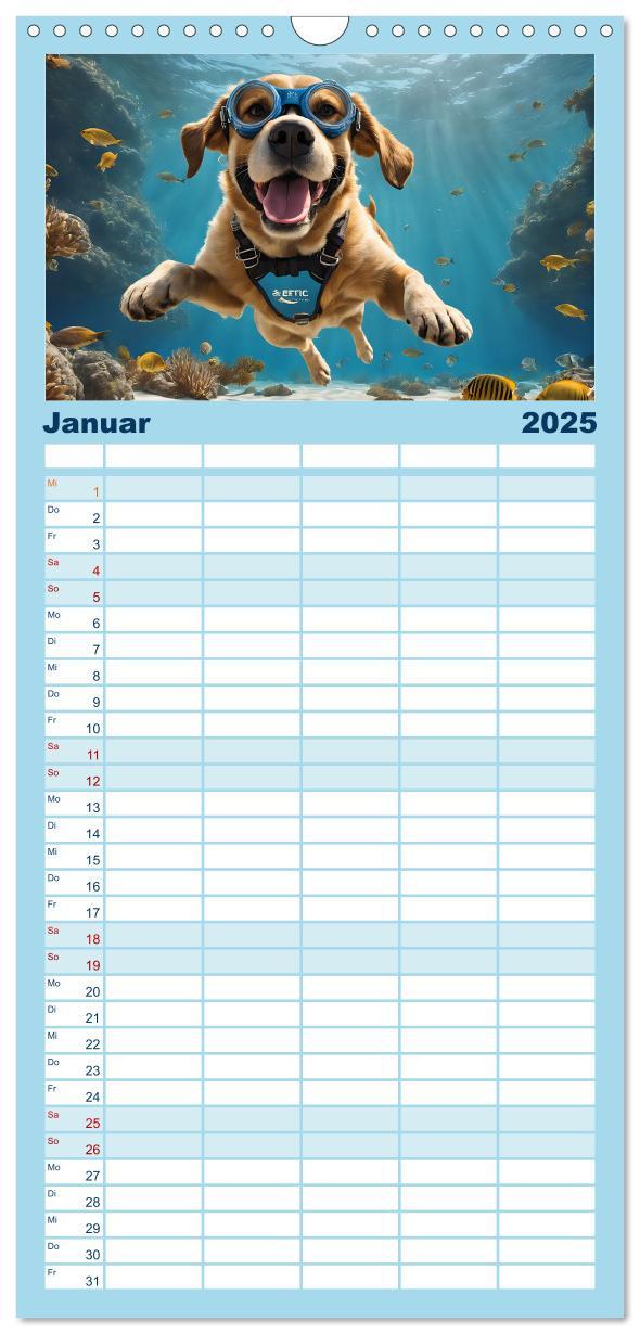 Bild: 9783457090909 | Familienplaner 2025 - Hunde abgetaucht mit 5 Spalten (Wandkalender,...