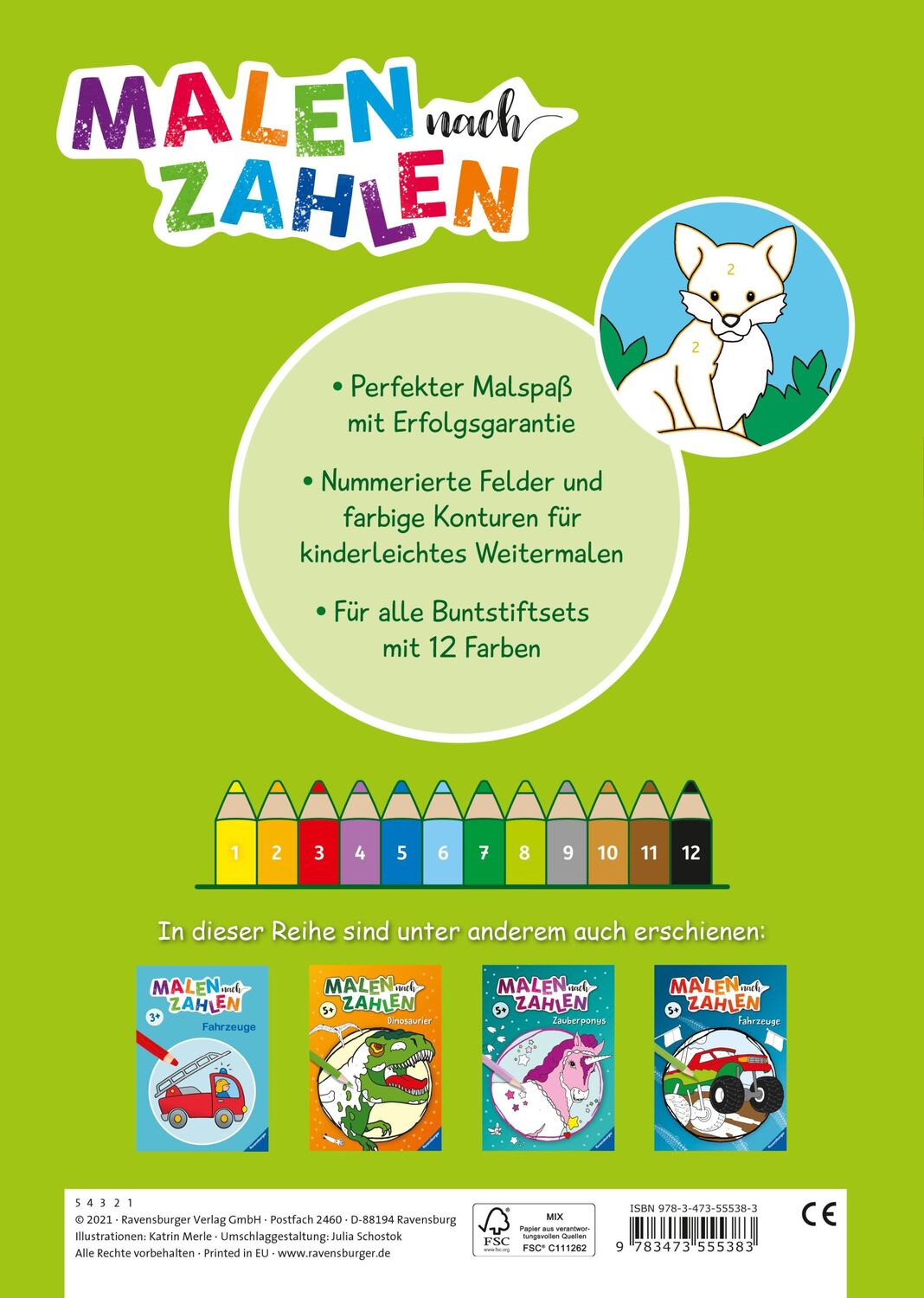 Rückseite: 9783473555383 | Malen nach Zahlen ab 3: Tiere | Katrin Merle | Taschenbuch | 24 S.