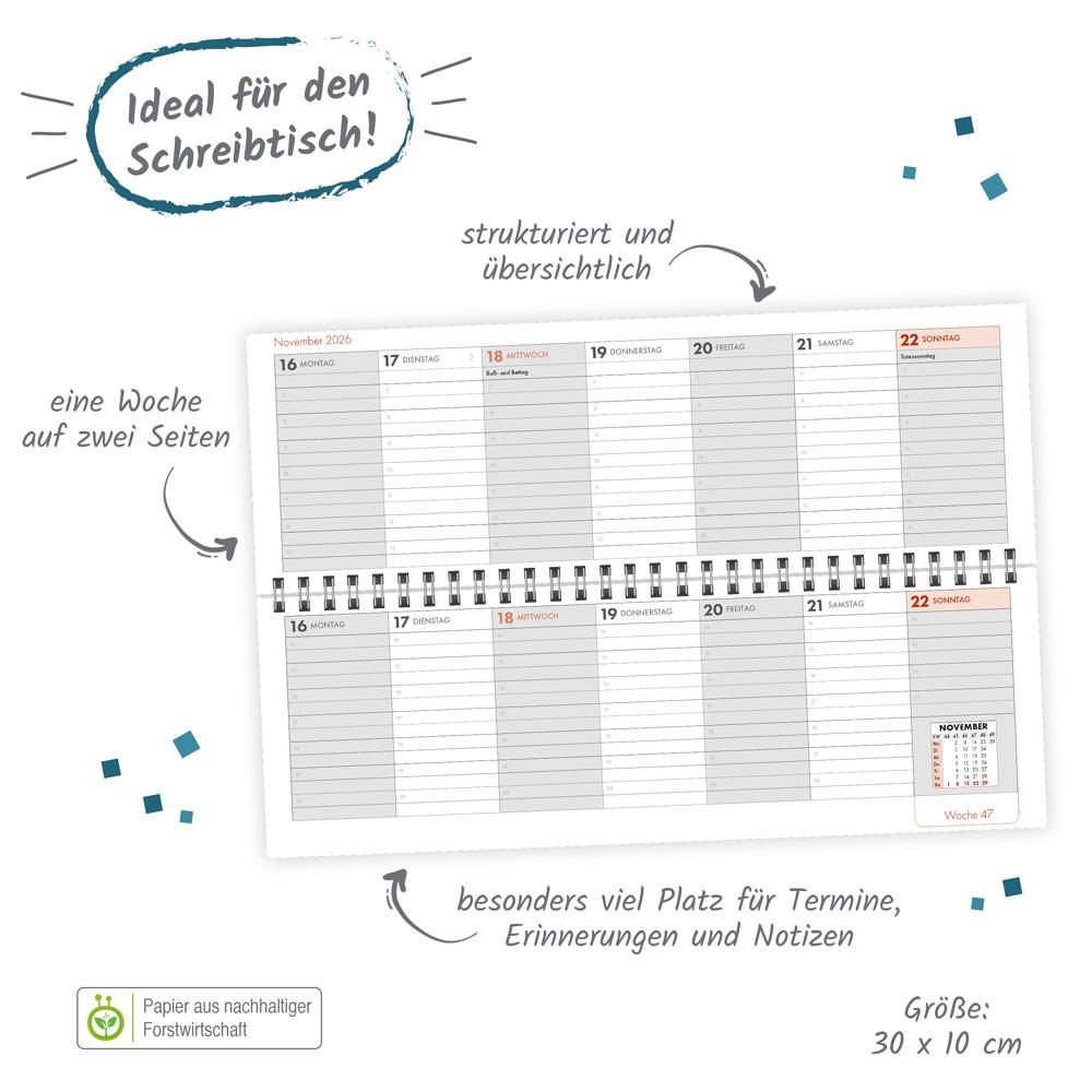 Bild: 4251901509444 | Trötsch Schreibtischquerkalender 2 (eine Woche 2 Seiten) 2026 | KG