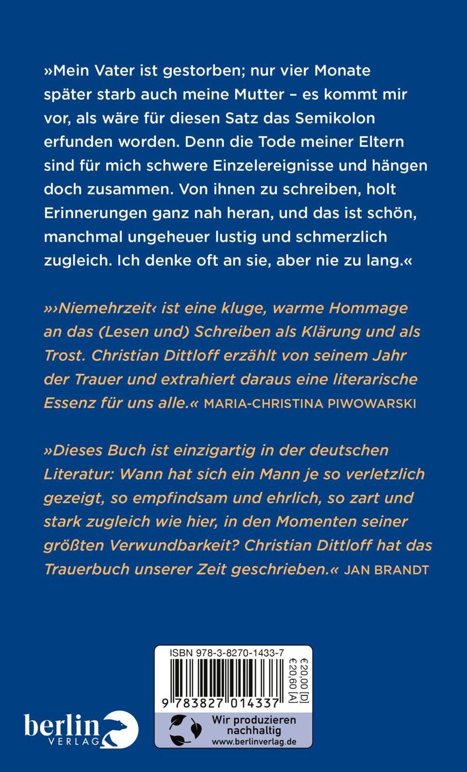 Rückseite: 9783827014337 | Niemehrzeit | Christian Dittloff | Buch | 224 S. | Deutsch | 2021