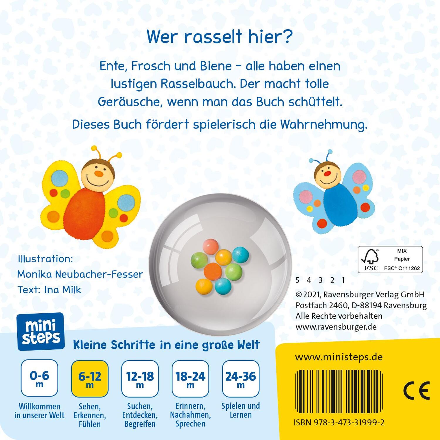 Rückseite: 9783473319992 | ministeps: Meine bunten Ri-Ra-Rasseltiere | Ab 6 Monaten | Ina Milk