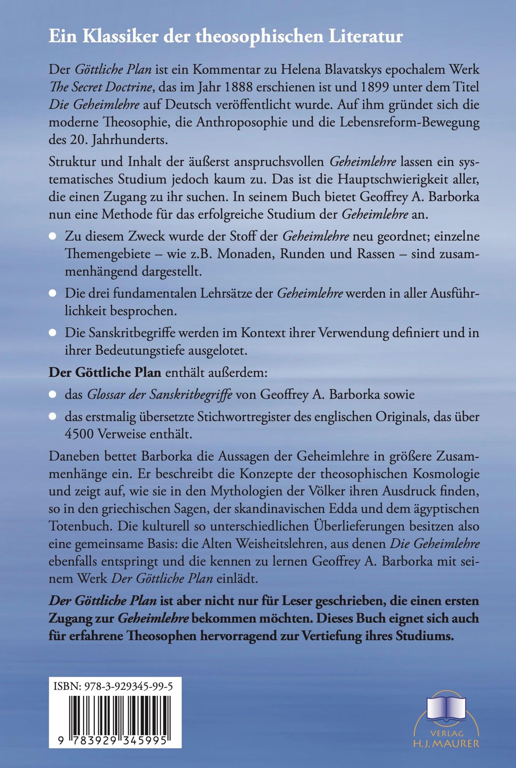 Rückseite: 9783929345995 | Der Göttliche Plan | Geoffrey Barborka | Taschenbuch | 791 S. | 2024