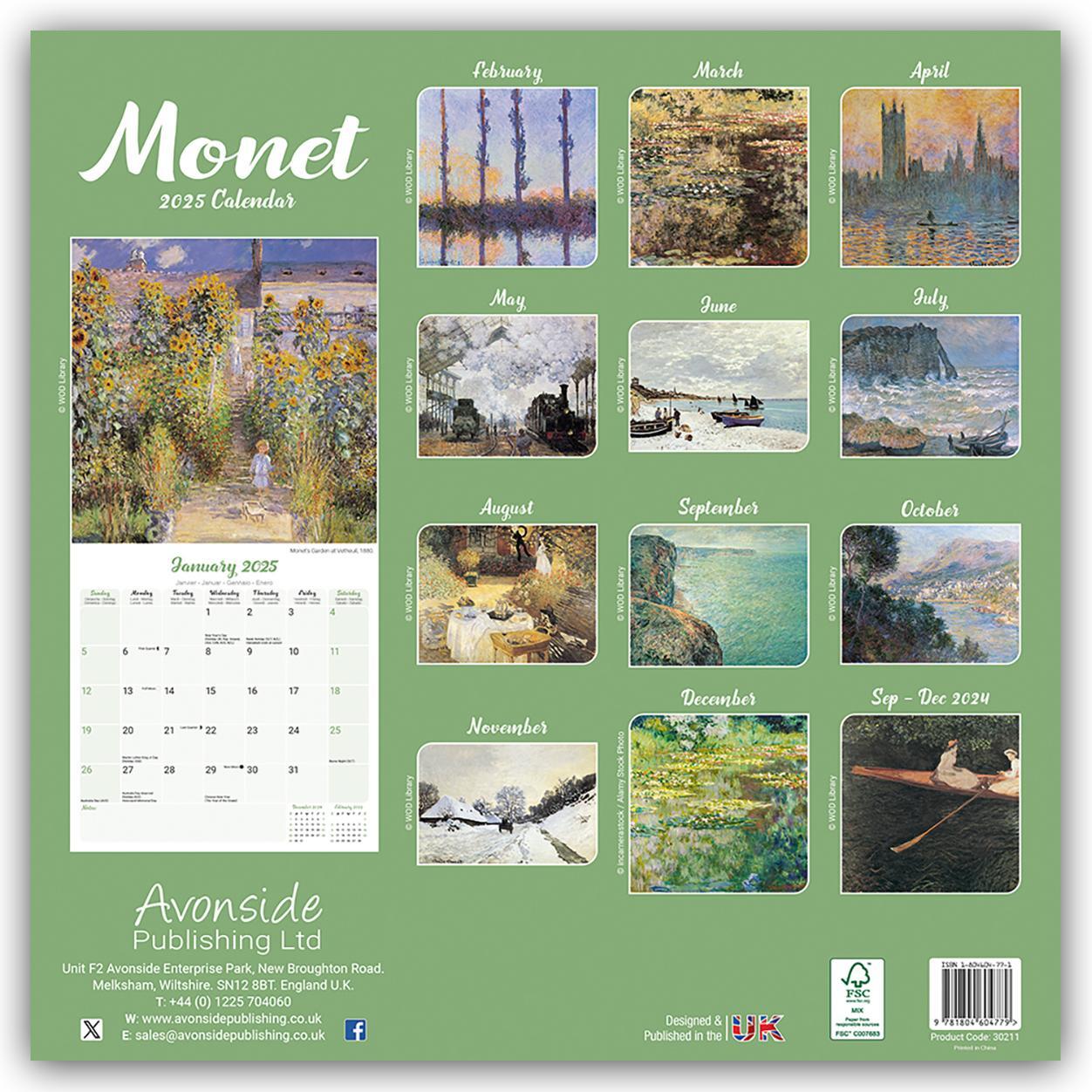 Rückseite: 9781804604779 | Claude Monet 2025 - 16-Monatskalender | Avonside Publishing Ltd | 2025