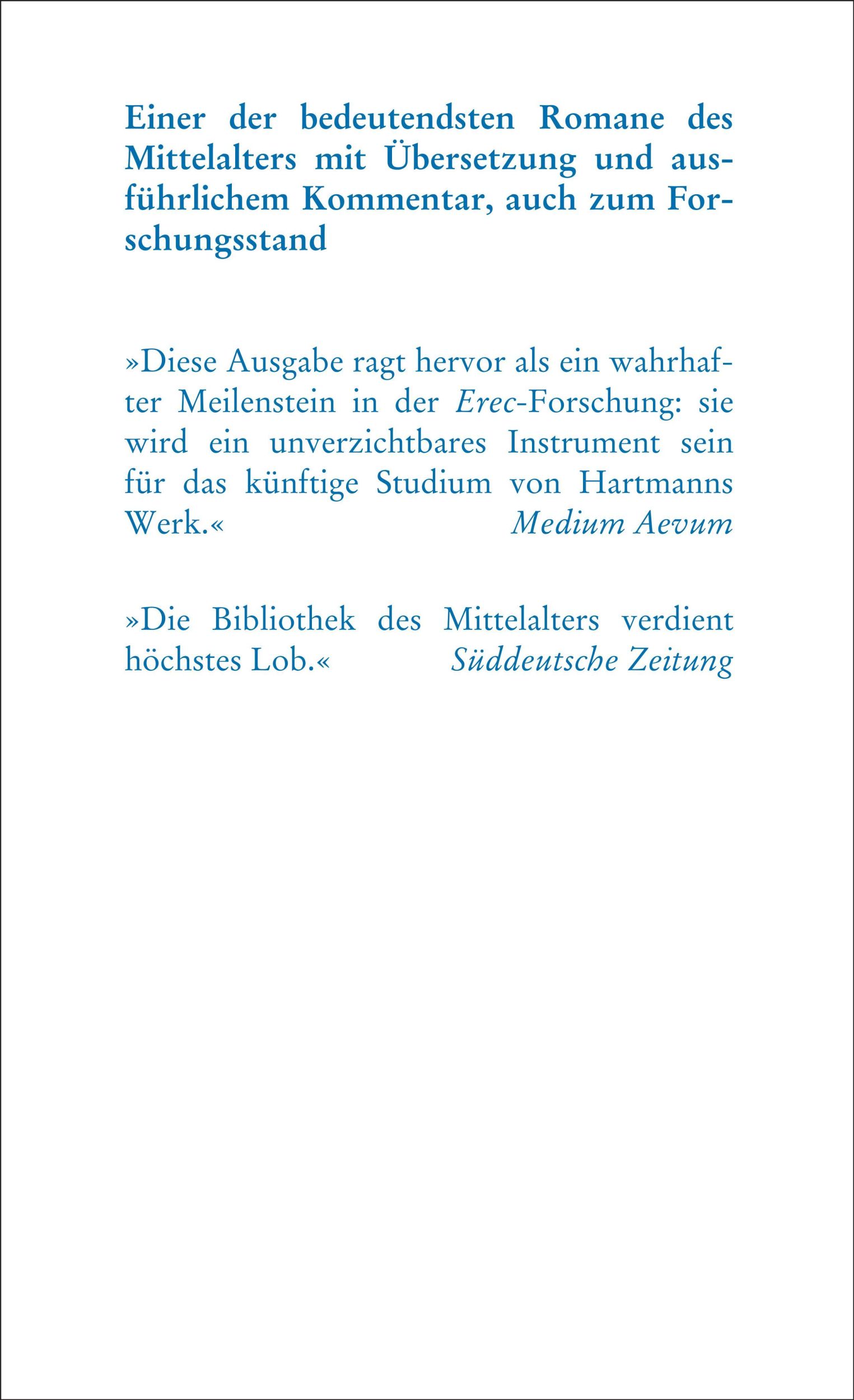 Rückseite: 9783618680208 | Erec | Text und Kommentar | Hartmann von Aue | Taschenbuch | 1069 S.