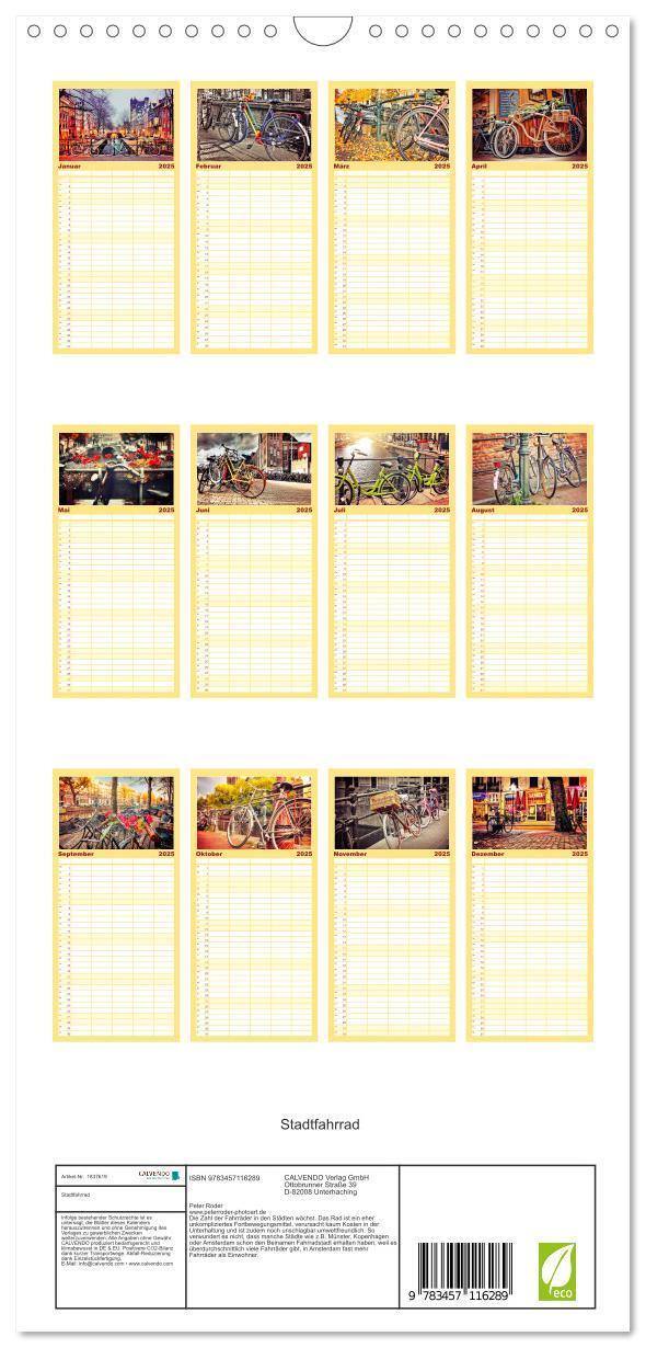 Bild: 9783457116289 | Familienplaner 2025 - Stadtfahrrad mit 5 Spalten (Wandkalender, 21...