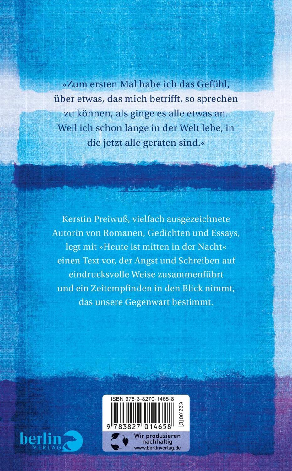 Rückseite: 9783827014658 | Heute ist mitten in der Nacht | Kerstin Preiwuß | Buch | Deutsch