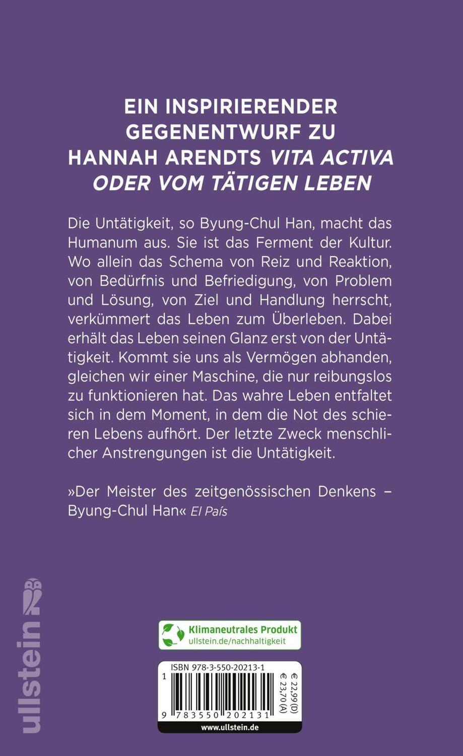 Rückseite: 9783550202131 | Vita contemplativa | Byung-Chul Han | Buch | 128 S. | Deutsch | 2022