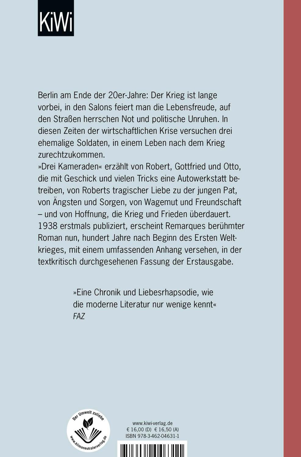 Rückseite: 9783462046311 | Drei Kameraden | E. M. Remarque | Taschenbuch | KIWI | 590 S. | 2014