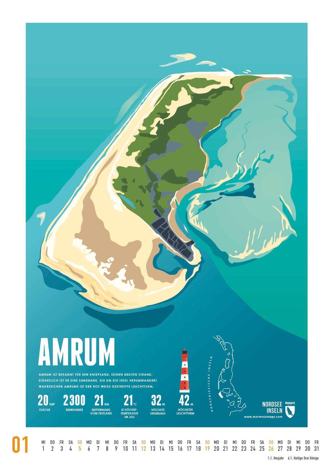 Bild: 4250809653969 | Marmota: Inseln der Nordsee 2025 - Wandkalender - Inselkarten -...