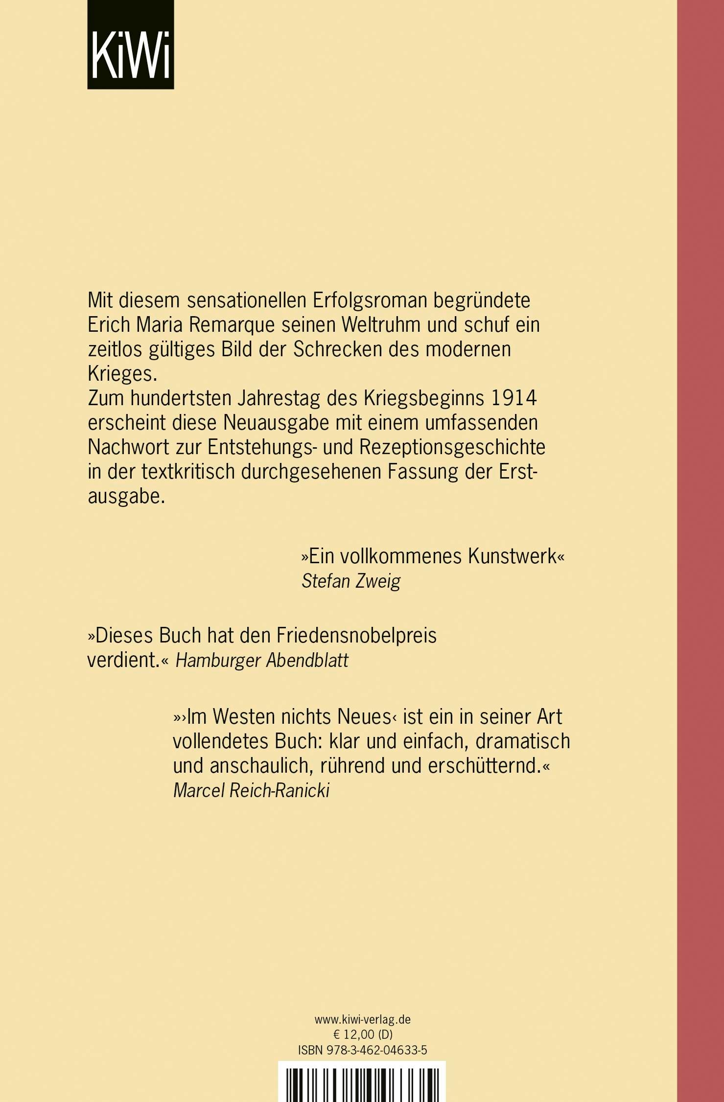 Rückseite: 9783462046335 | Im Westen nichts Neues | Roman. Ohne Materialien | Remarque | Buch