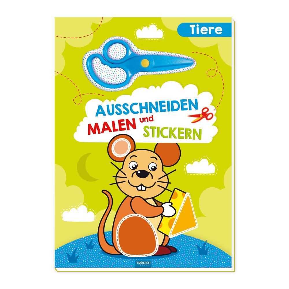 Cover: 9783965528666 | Trötsch Bastelbuch mit Schere Ausschneiden, Malen und Stickern Tiere