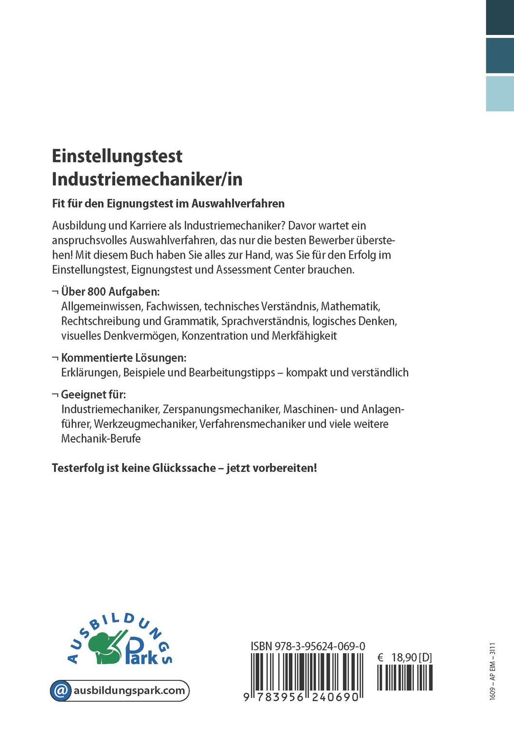 Rückseite: 9783956240690 | Einstellungstest Industriemechaniker/-in | Kurt Guth (u. a.) | Buch