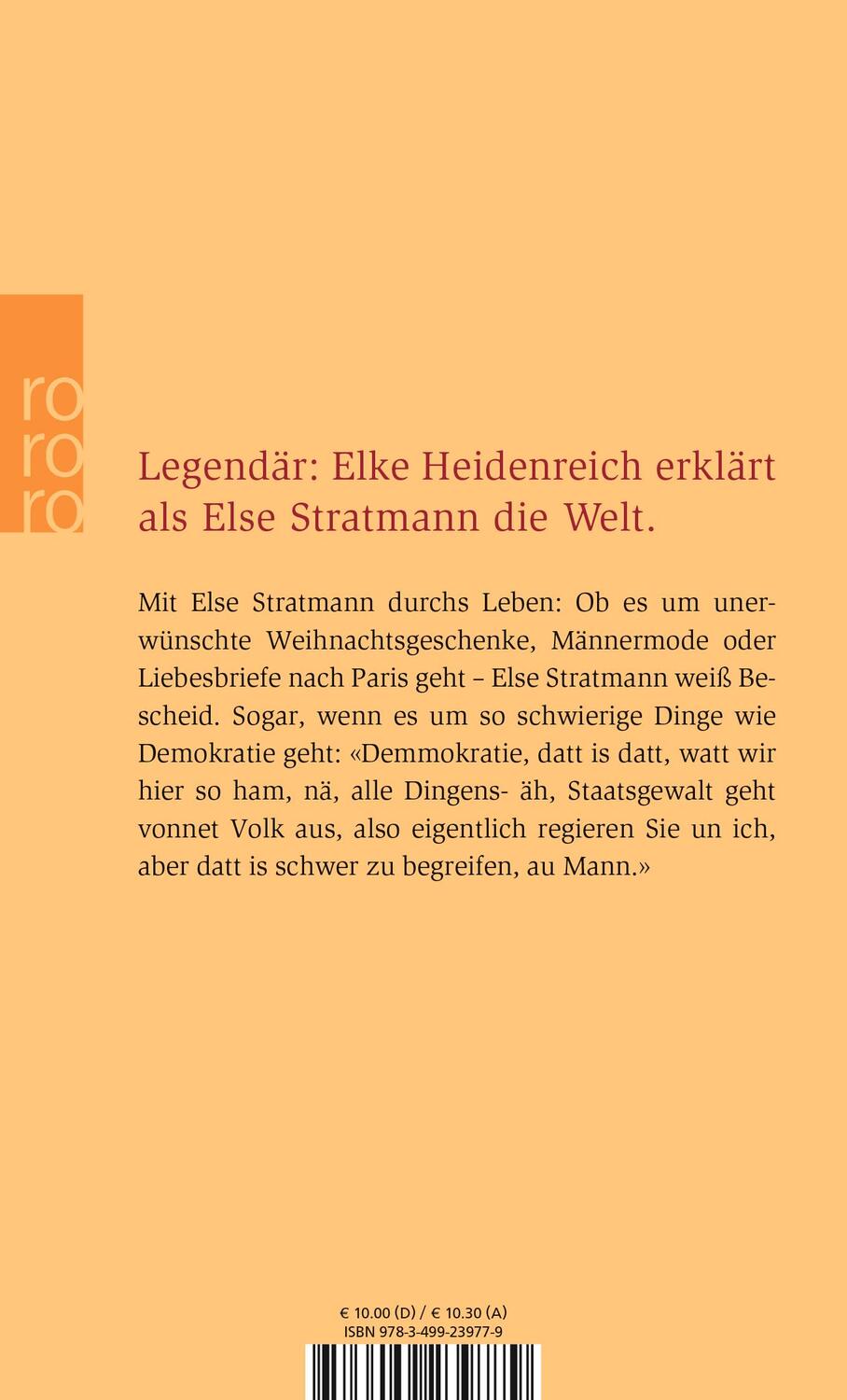 Rückseite: 9783499239779 | "Geschnitten oder am Stück?" | Else Stratmann über Dingens ... | Buch