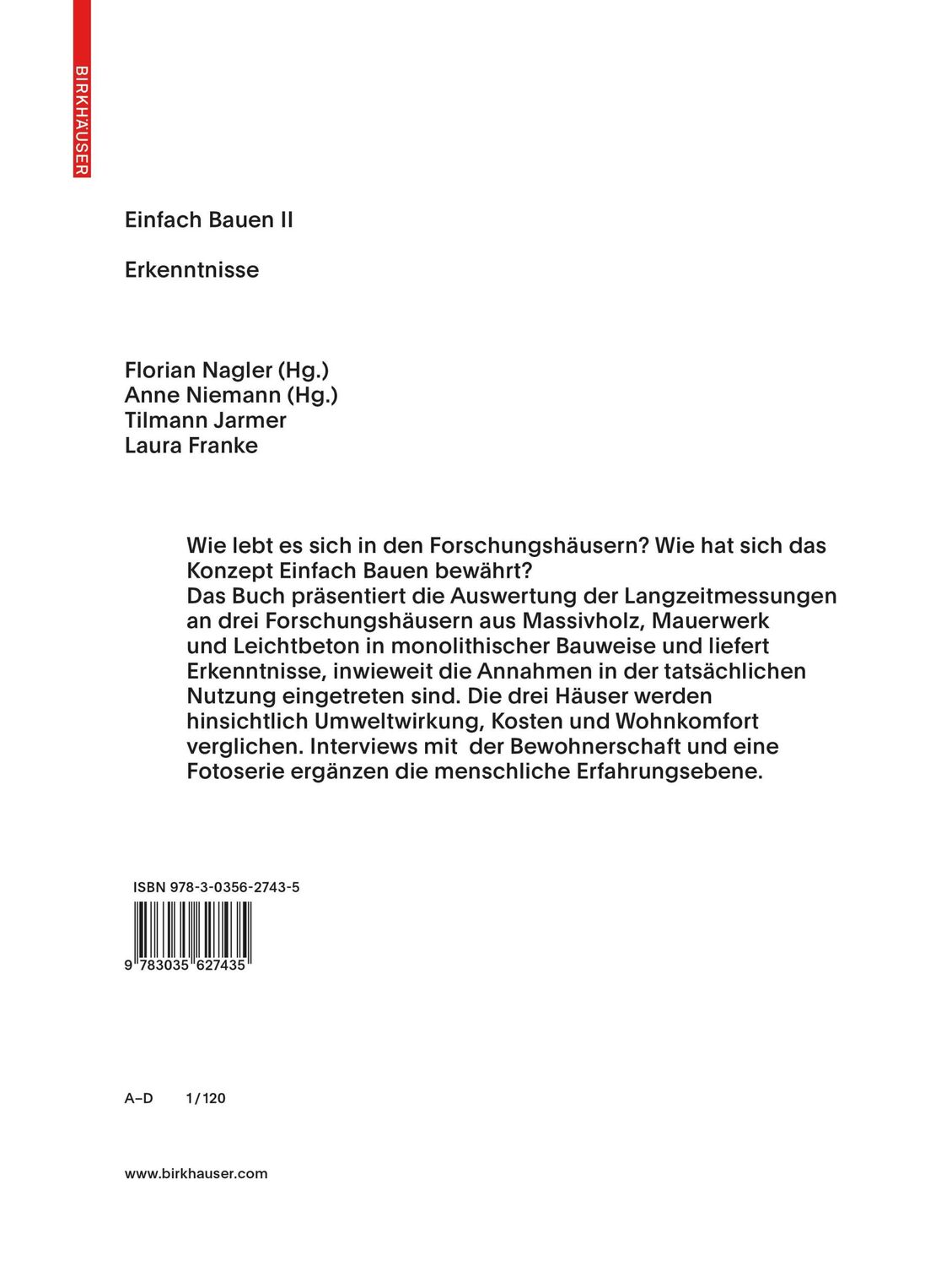 Cover: 9783035627435 | Einfach Bauen II | Erkenntnisse | Laura Franke (u. a.) | Buch | 120 S.