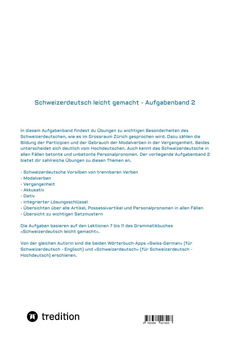 Rückseite: 9783384427403 | Schweizerdeutsch leicht gemacht - Aufgabenband 2 | Verena Schorn