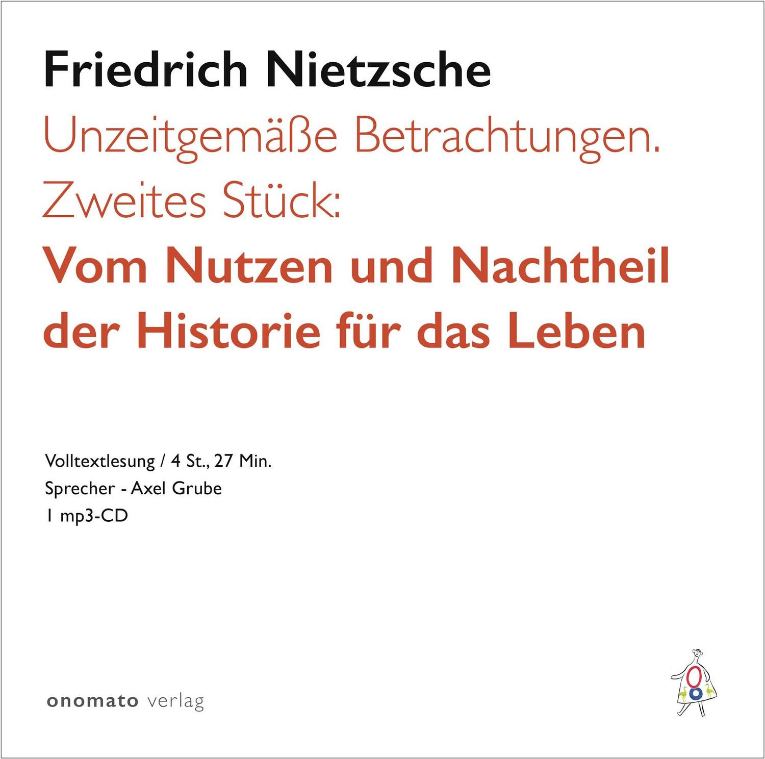 Cover: 9783944891927 | Unzeitgemäße Betrachtungen. Zweites Stück/MP3-CD | Friedrich Nietzsche