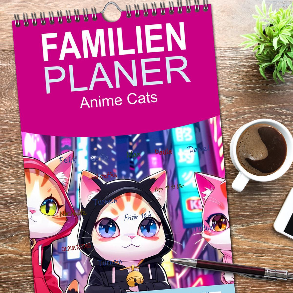 Bild: 9783457195253 | Familienplaner 2025 - Anime Cats mit 5 Spalten (Wandkalender, 21 x...