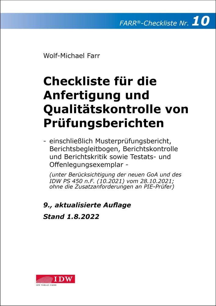 Cover: 9783802127427 | Checkliste 10 für die Anfertigung und Qualitätskontrolle von...