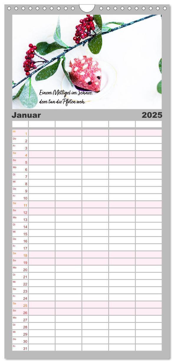 Bild: 9783457103241 | Familienplaner 2025 - Mettkalender - Mettigel Edition mit 5 Spalten...