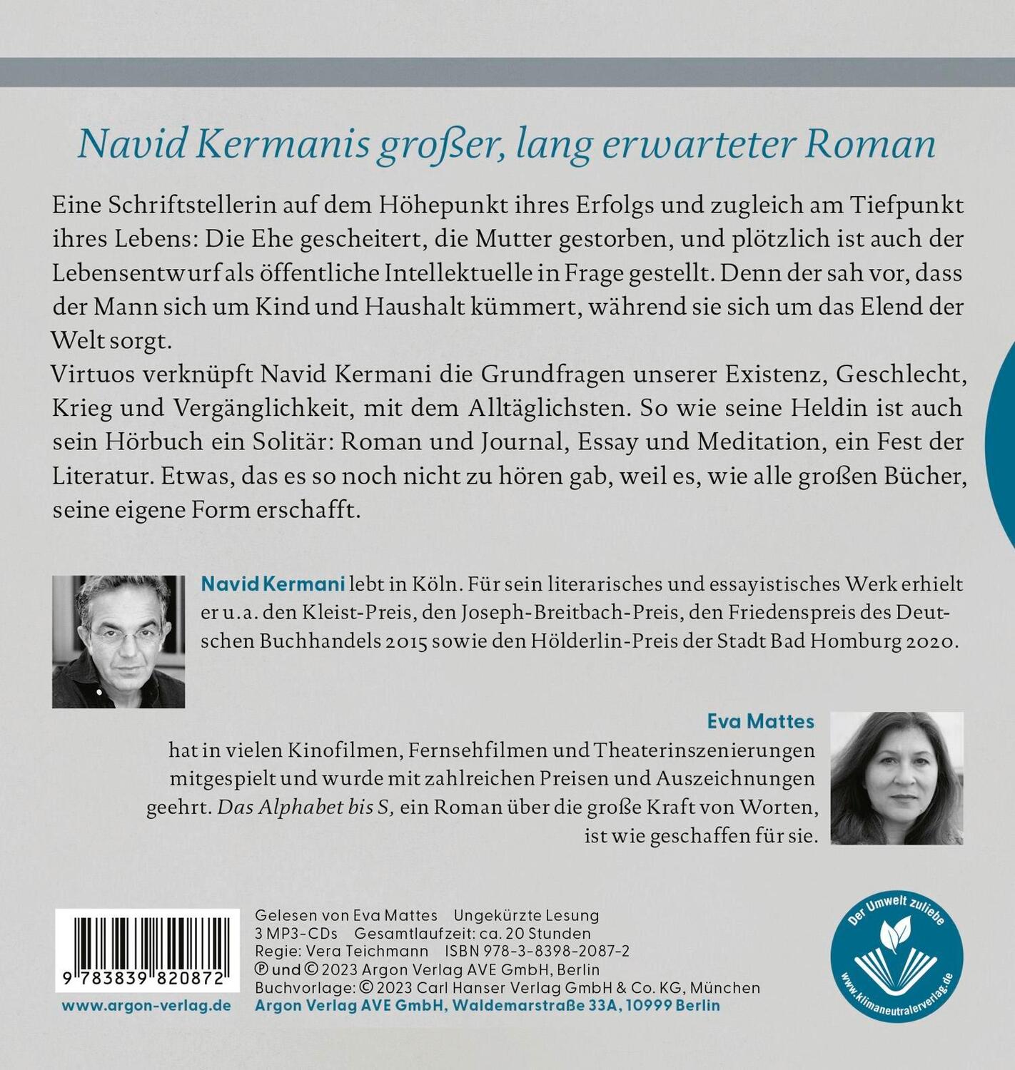 Rückseite: 9783839820872 | Das Alphabet bis S | Roman | Navid Kermani | MP3 | 3 Audio-CDs | 2023