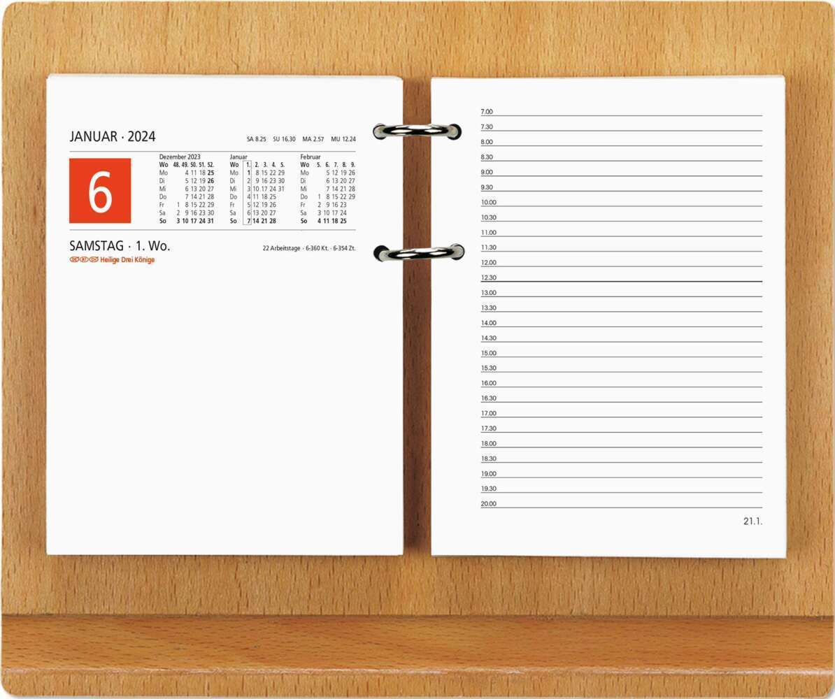 Cover: 4006928698738 | Holzuntersatz für Umlege-Kalender - 24,5x18,5 cm - mit Stiftablage...