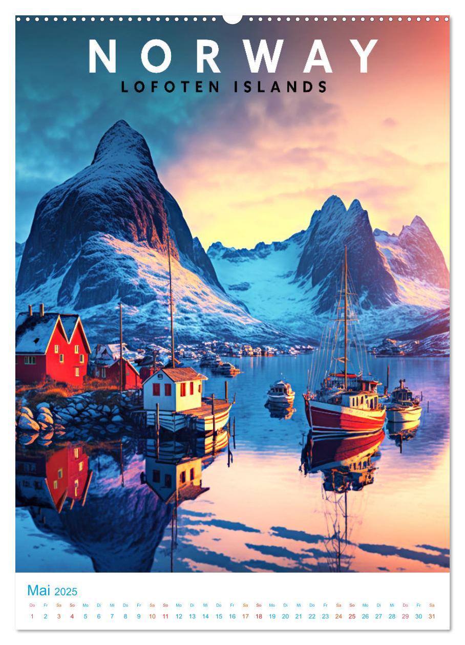 Bild: 9783435885022 | Lofoten - Old School Poster Style (Wandkalender 2025 DIN A2 hoch),...