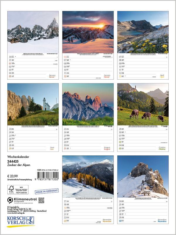 Bild: 9783731877202 | Zauber der Alpen 2025 | Verlag Korsch | Kalender | Spiralbindung