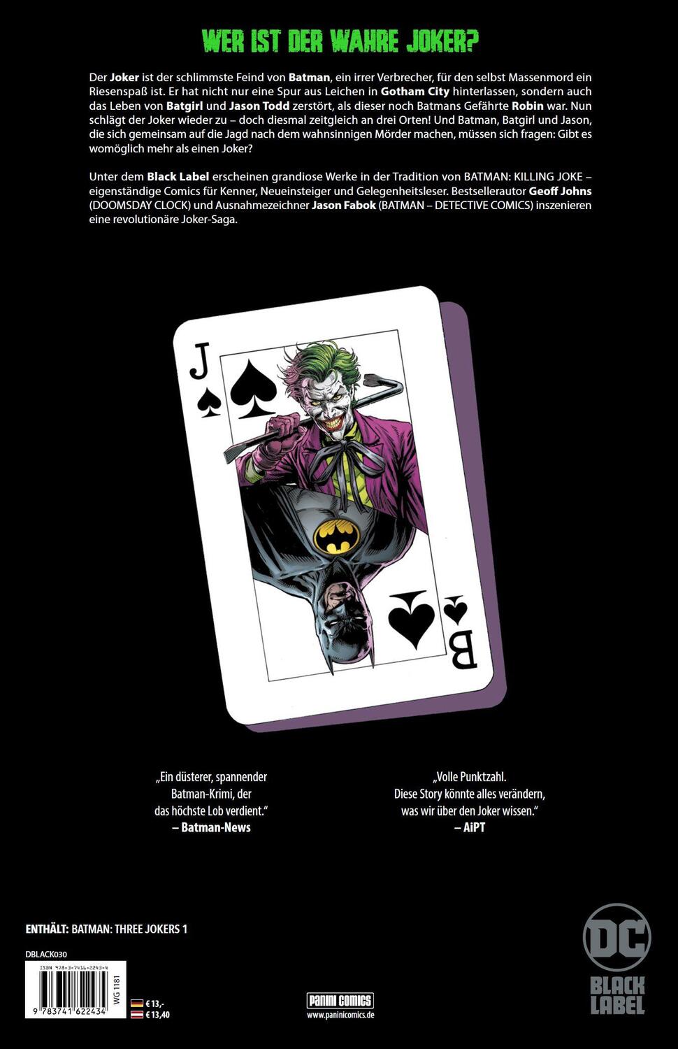 Rückseite: 9783741622434 | Batman: Die drei Joker | Bd. 1 (von 3) | Geoff Johns (u. a.) | Buch