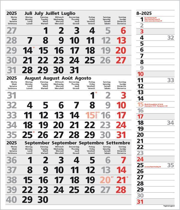 Bild: 9783731877554 | 3-Monats-Planer Combi Grau 2025 | Verlag Korsch | Kalender | 12 S.