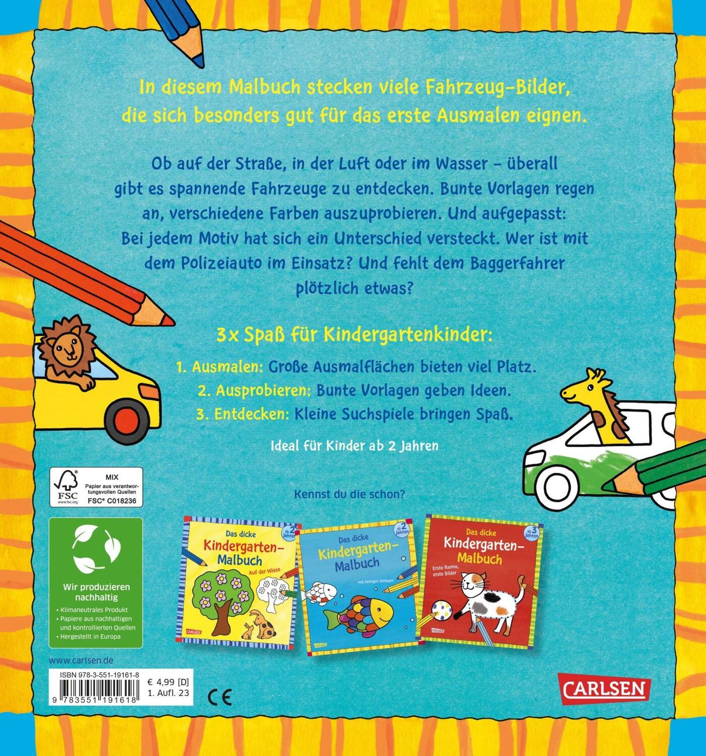 Rückseite: 9783551191618 | Ausmalbilder für Kita-Kinder: Das dicke Kindergarten-Malbuch:...