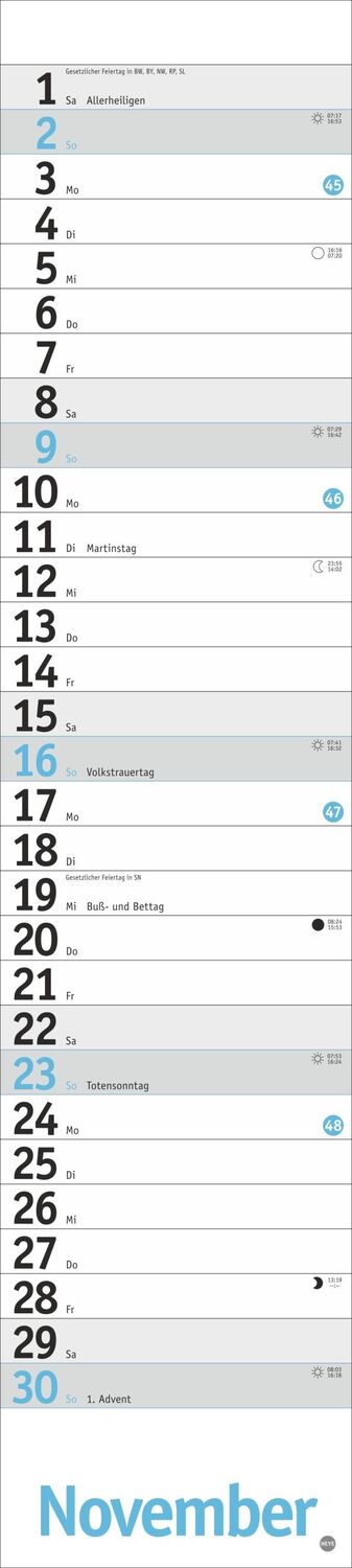 Bild: 9783756408429 | Langplaner, hellblau 2025 | Kalender | Bürokalender Heye | 13 S.