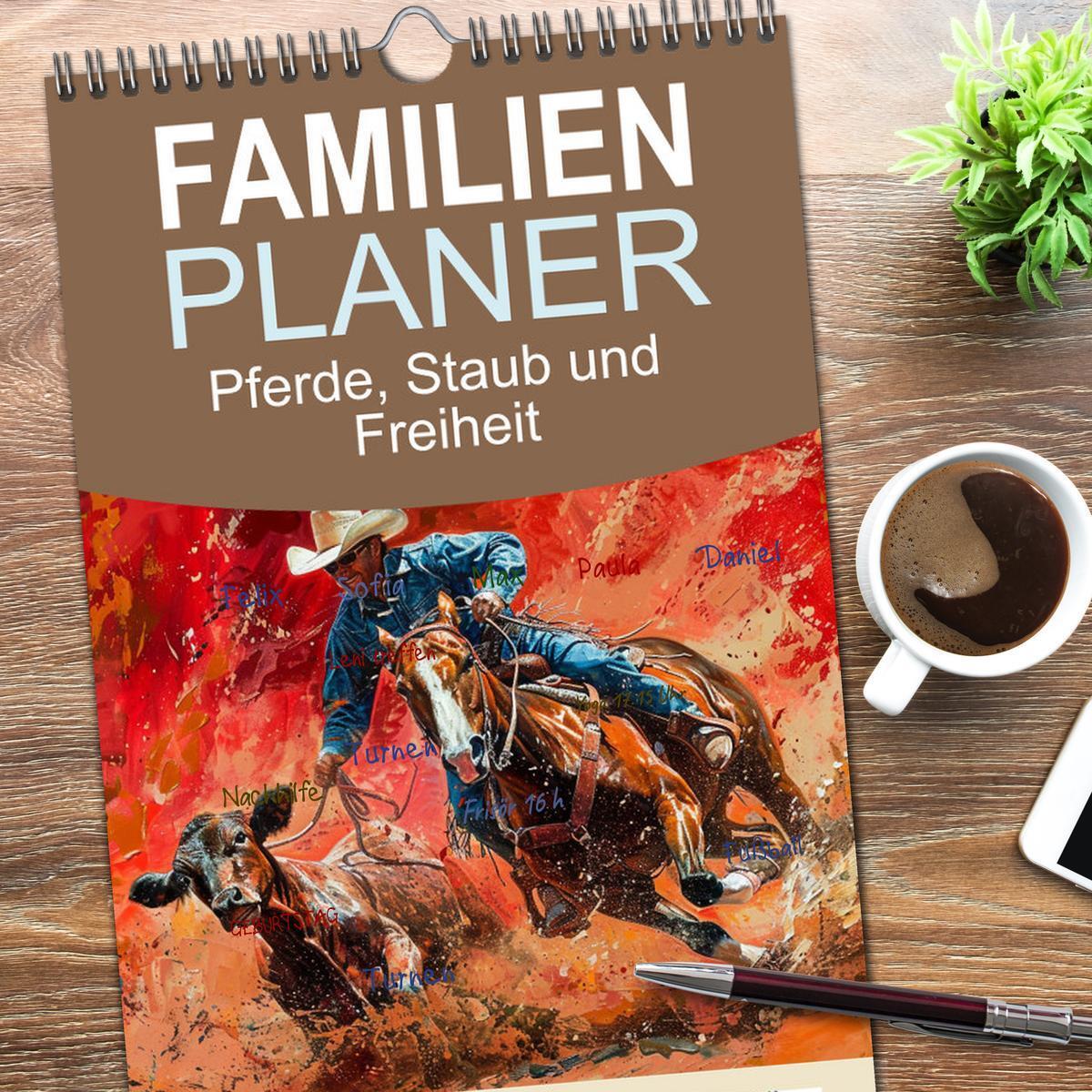 Bild: 9783457190692 | Familienplaner 2025 - Pferde, Staub und Freiheit mit 5 Spalten...