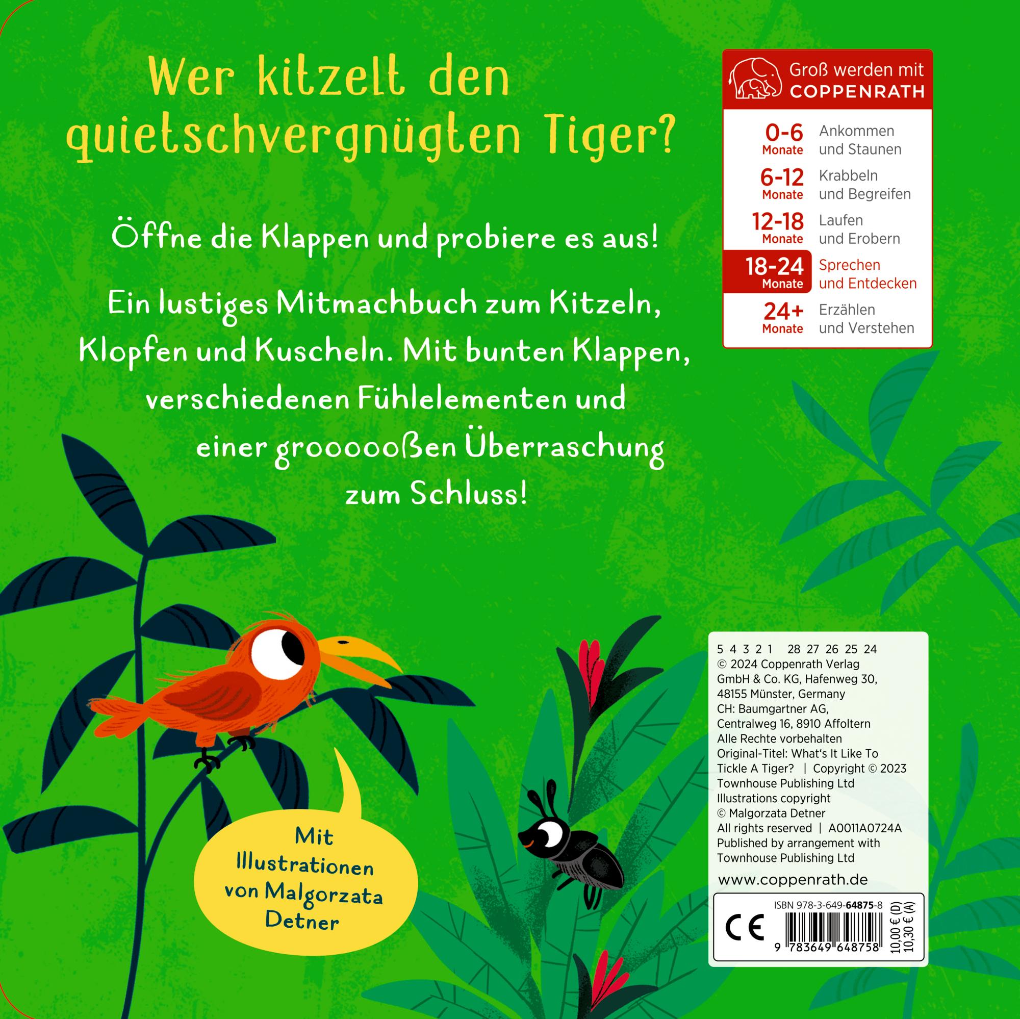 Rückseite: 9783649648758 | Wer kitzelt den Tiger? | Klappen, Fühlen, Killekille! | Detner | Buch