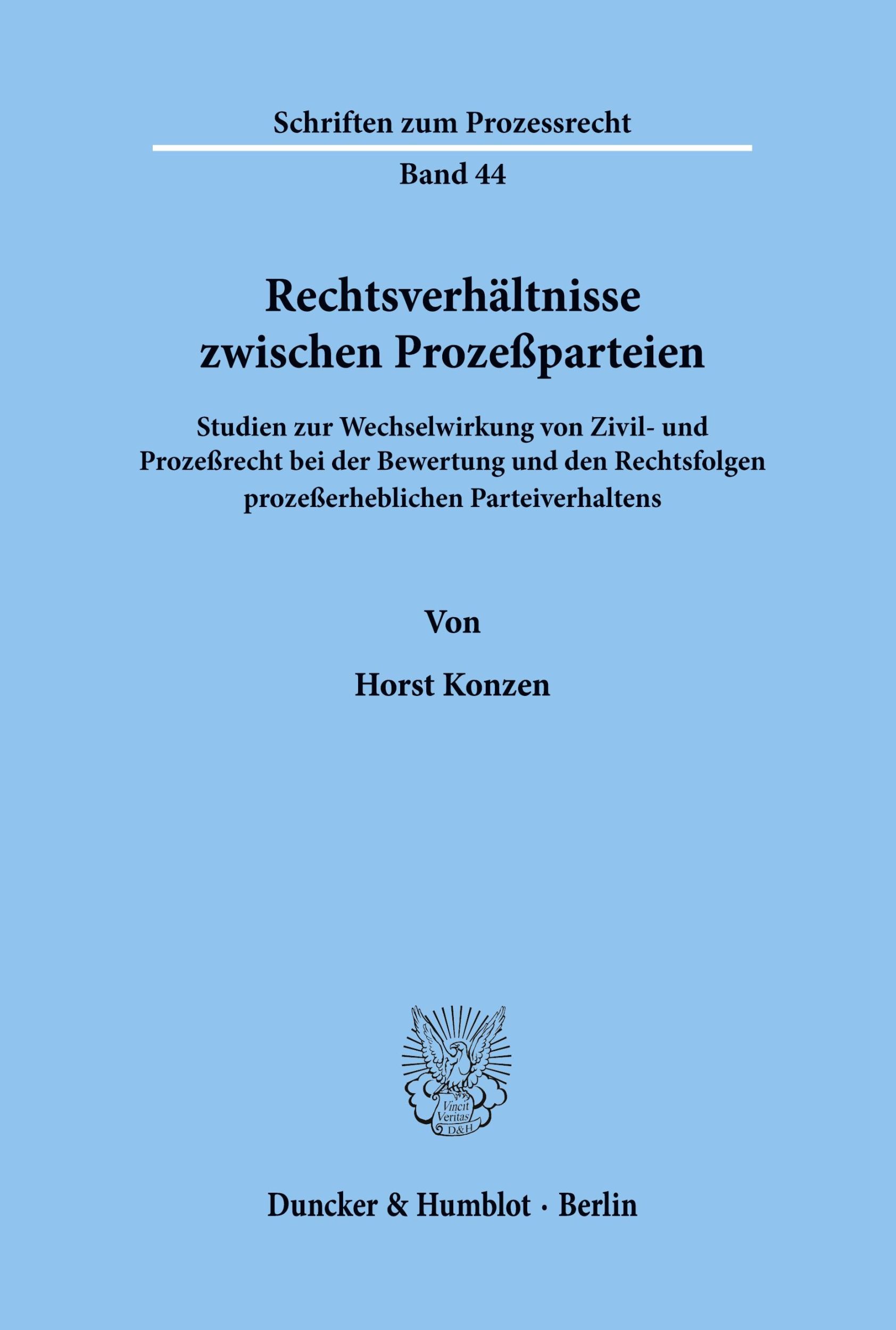 Cover: 9783428035229 | Rechtsverhältnisse zwischen Prozeßparteien. | Horst Konzen | Buch