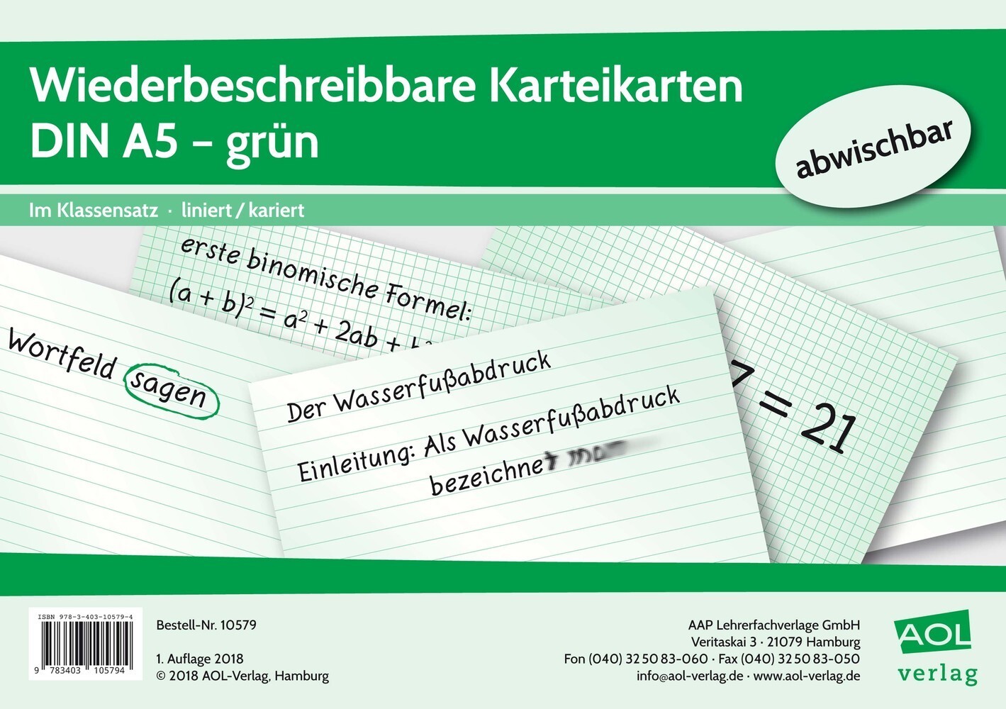 Cover: 9783403105794 | Wiederbeschreibbare Karteikarten DIN A5 - grün | Box | 2018 | Scolix