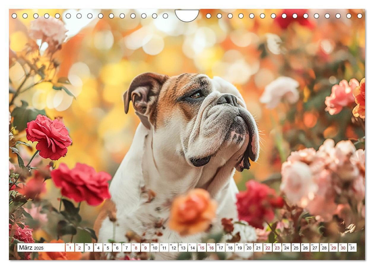 Bild: 9783383808050 | Englische Bulldoggen im Blütenmeer (Wandkalender 2025 DIN A4 quer),...