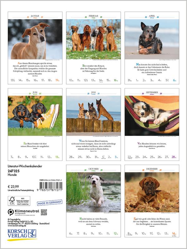 Bild: 9783731877271 | Literaturkalender Hunde 2025 | Verlag Korsch | Kalender | 54 S. | 2025