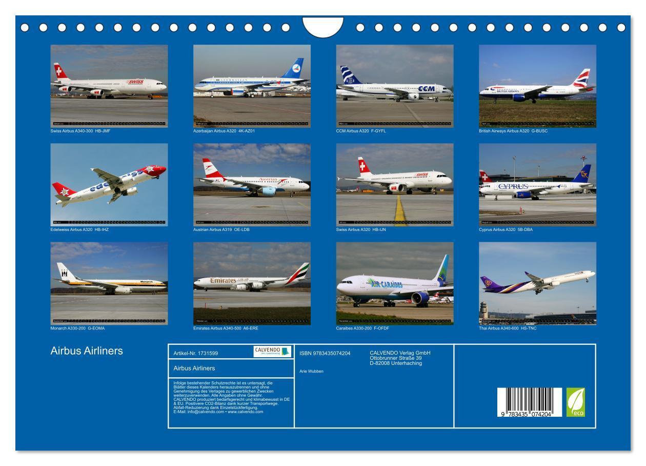 Bild: 9783435074204 | Airbus Airliners (Wandkalender 2025 DIN A4 quer), CALVENDO...