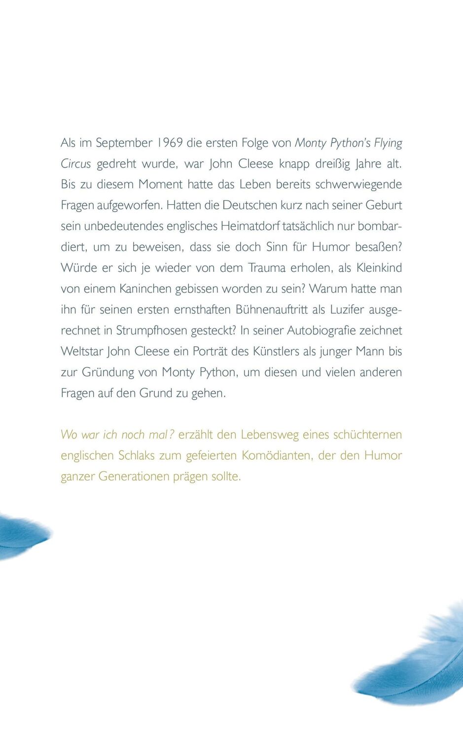 Rückseite: 9783896675057 | Wo war ich noch mal? | Autobiografie | John Cleese | Buch | 480 S.