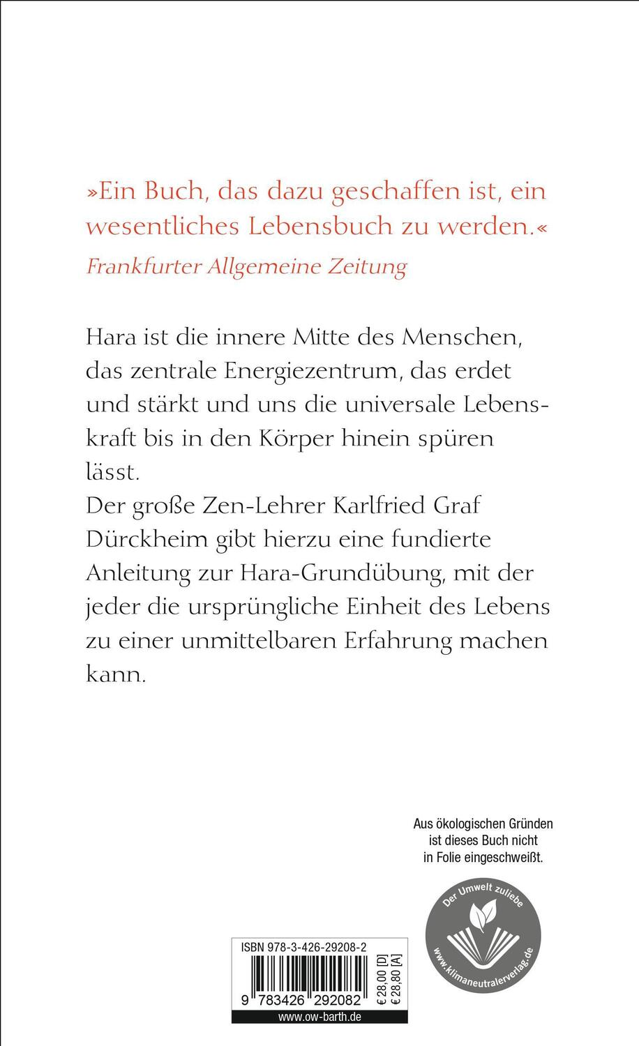 Rückseite: 9783426292082 | Hara | Die energetische Mitte des Menschen | Karlfried Graf Dürckheim