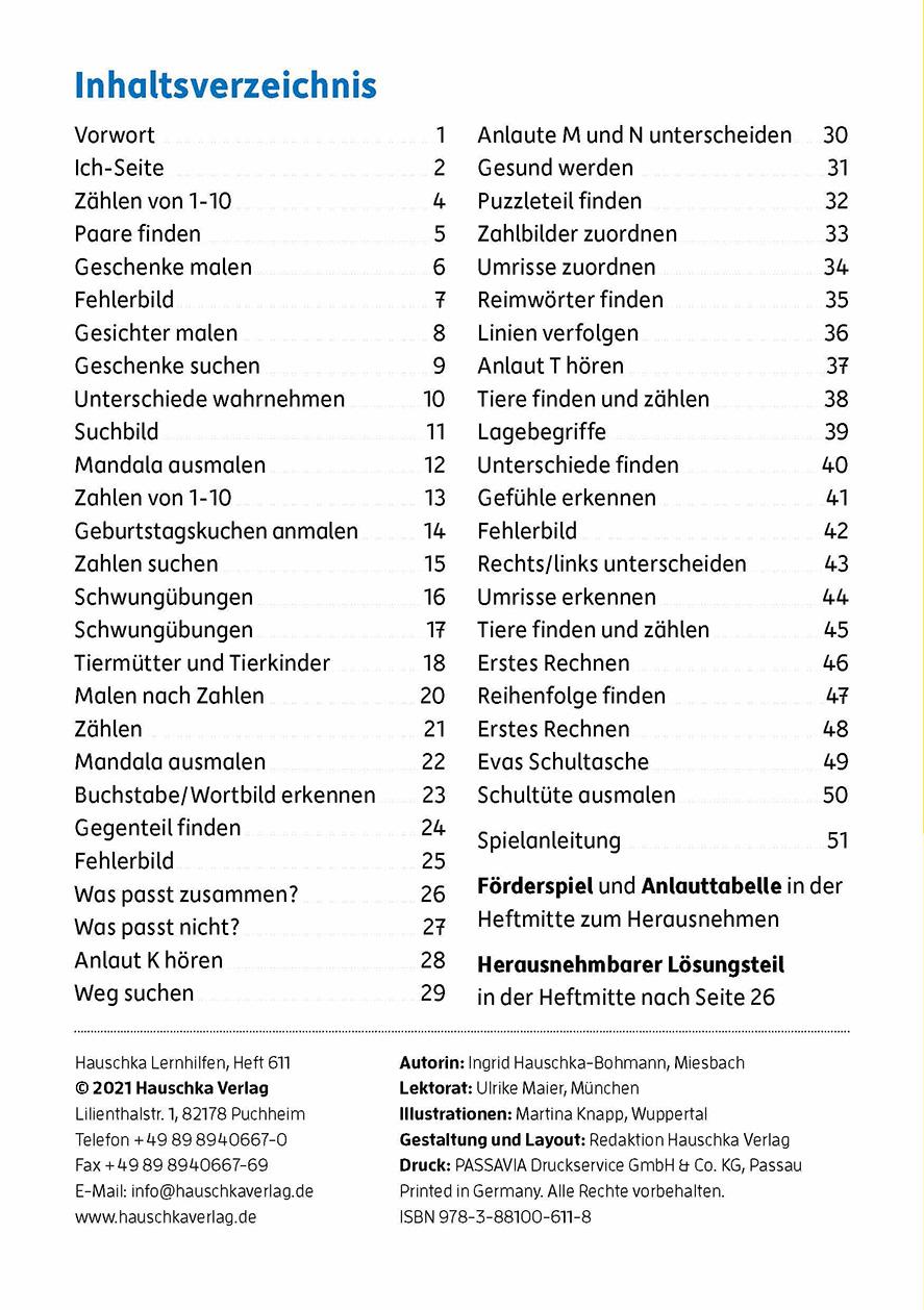 Bild: 9783881006118 | Vorschule: Schulreife fördern | Ingrid Hauschka-Bohmann | Broschüre