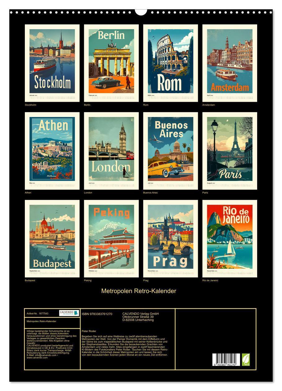 Bild: 9783383761270 | Metropolen Retro-Kalender (Wandkalender 2025 DIN A2 hoch), CALVENDO...