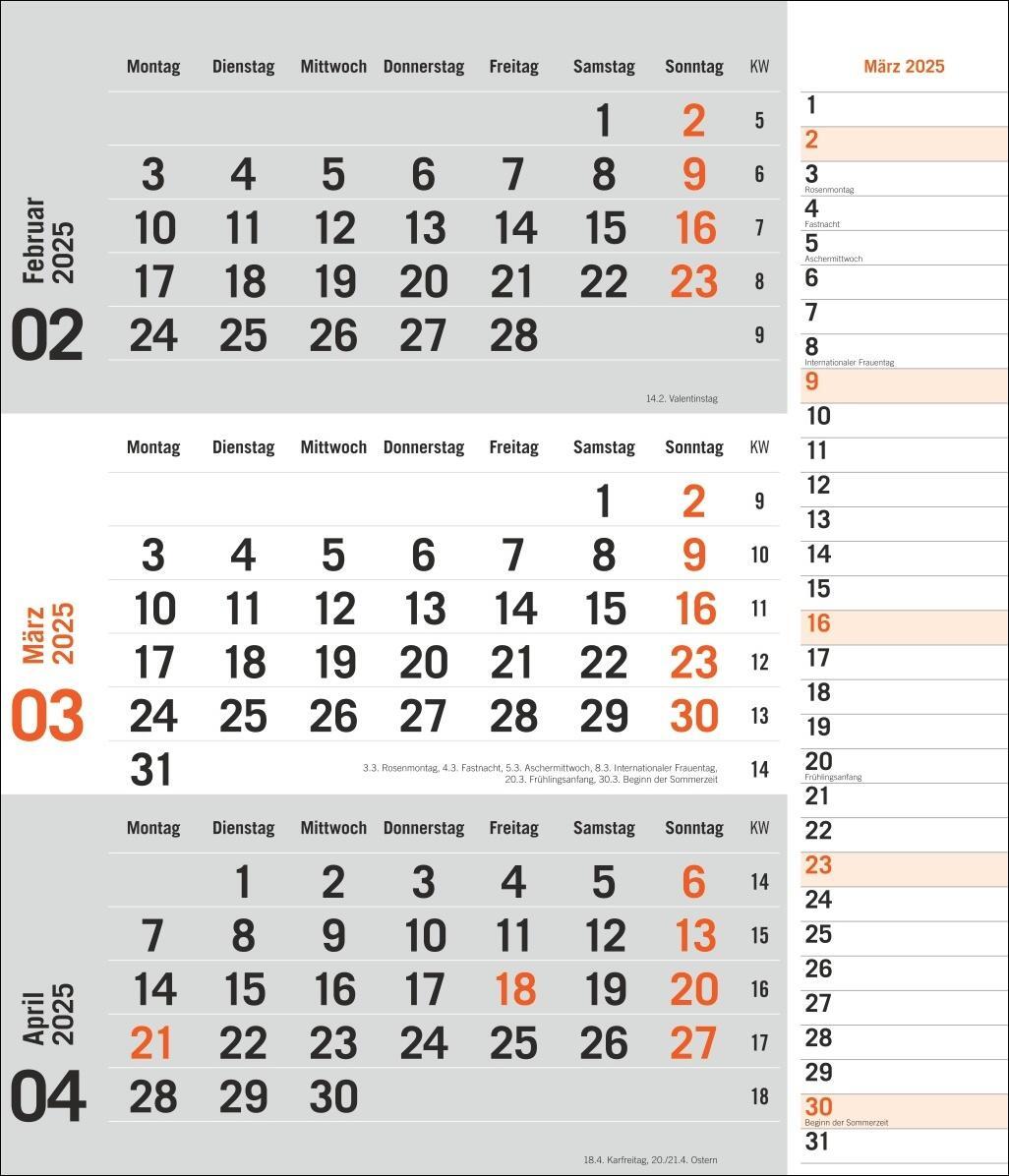 Bild: 9783756406807 | 3-Monatsplaner, orange 2025 | Heye | Kalender | Bürokalender Heye