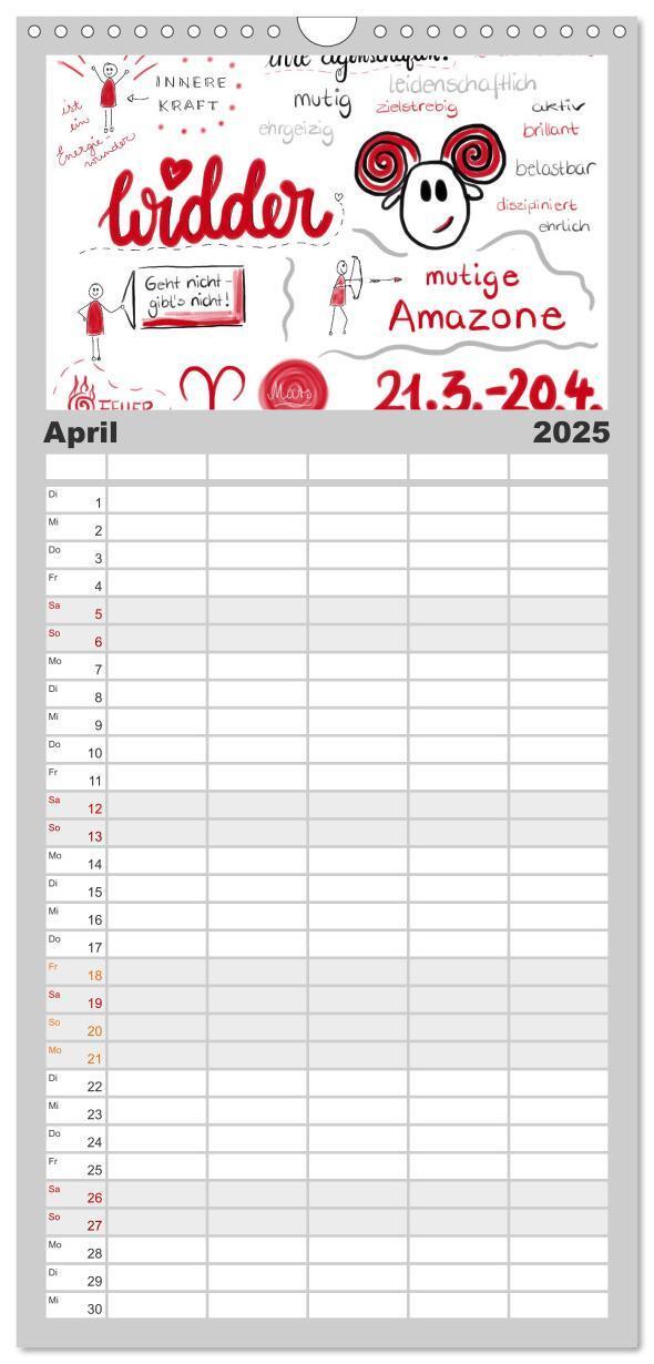 Bild: 9783457116074 | Familienplaner 2025 - Sternzeichen-Kalender mit 5 Spalten...