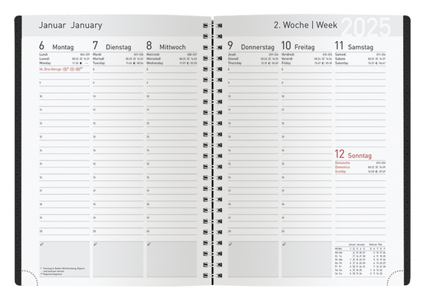 Bild: 9783731881438 | Buchkalender Wochentimer Spirale schwarz 2025 | Korsch Verlag | 128 S.