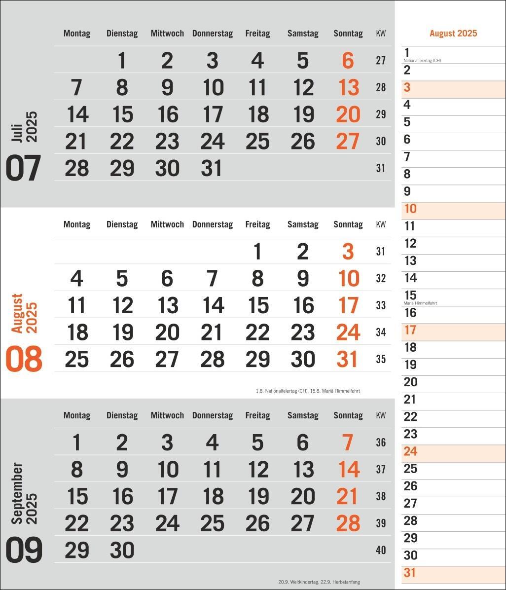 Bild: 9783756406807 | 3-Monatsplaner, orange 2025 | Heye | Kalender | Bürokalender Heye