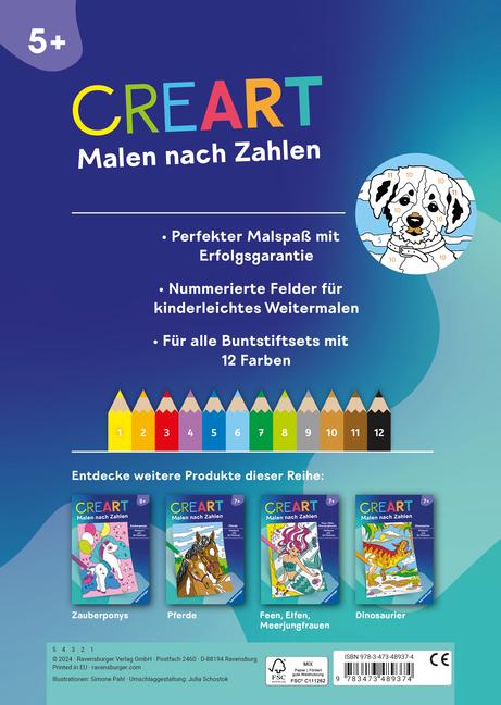 Bild: 9783473489374 | Ravensburger CreArt Malen nach Zahlen ab 5: Tierkinder, Malbuch, 24...