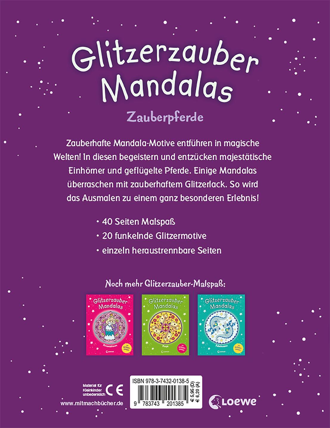 Rückseite: 9783743201385 | Glitzerzauber-Mandalas - Zauberpferde | Malbuch für Mädchen ab 5 Jahre